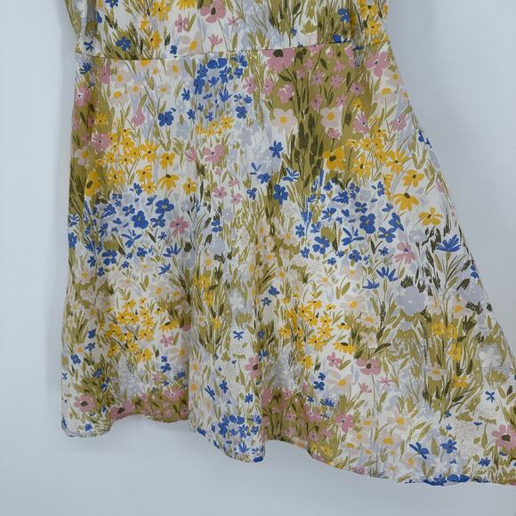 Wildfox Blair Deep V Ruffle Shoulder Painted Flower Fields Womens Mini Dress New - Picture 6 of 11